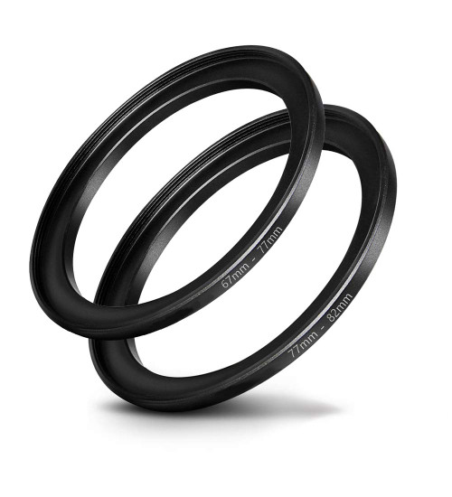 67mm-77mm & 77mm-82mm Step Up Ring [67mm Lens to 77mm Filter & 77mm Lens to 82mm Filter], FANZR Camera Lens Filter Step-Up Ring, Premium Aluminum (2 Pack)
