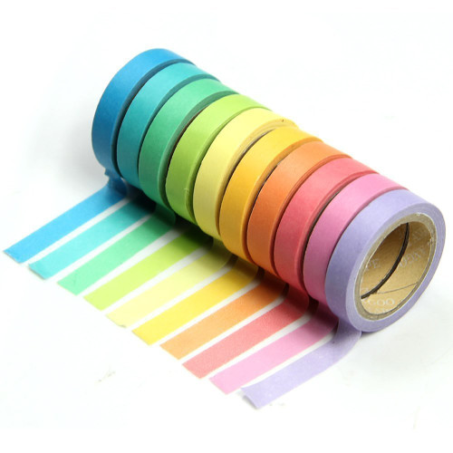 Domire 10x Decorative Washi Rainbow Sticky Paper Masking Adhesive Tape Scrapbooking DIY