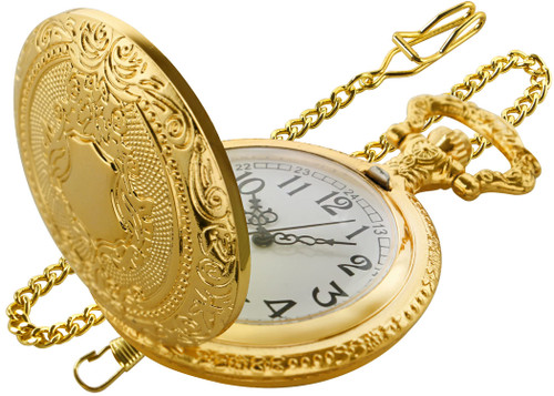 Realpoo Gold Shield Men's Pocket Watch, Arabic Numeral Digital Scale Men's Quartz Pocket Watch, Men's Quartz Pocket Watches with Chain-Gold