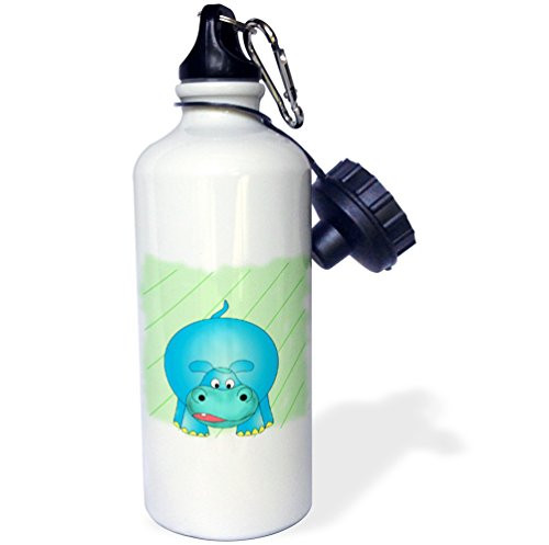3dRose wb_51727_1"Cute cartoon of the zoo animal the baby Hippo (hippopotamus)." Sports Water Bottle, 21 oz, White