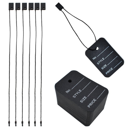 1000 Pcs 2" x 1.35" Price Tags and 7" Hang Tag String, Store Tags Clothing Tags Clothes Size Tags Coupon Tags and Nylon String Snap Lock Pin Loop Fastener Hook Ties for Clothes (Black)
