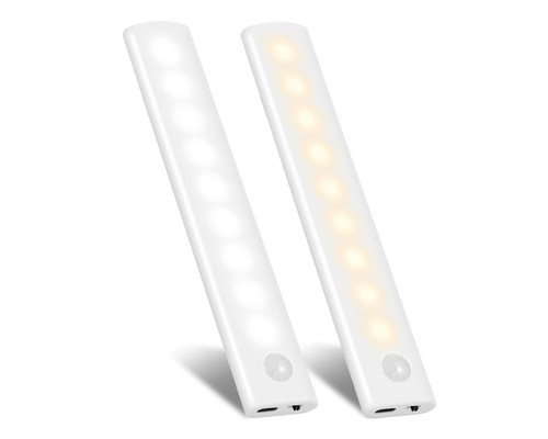 Under Cabinet Lights Motion Sensor Light Indoor USB-C Rechargeable LED Closet Lights Battery Operated Under Cabinet Lighting Wireless Under Counter Lights for Kitchen(White & Warm,2Pack)