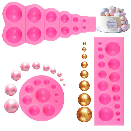 DIY 3D Pearl Fondant Mold Ball Pearl Semi Sphere Chocolate Silicone Molds Cake Decorating Sugar Lollipop Mold Dome Mousse Accessories Bakeware Tool (3PCS)