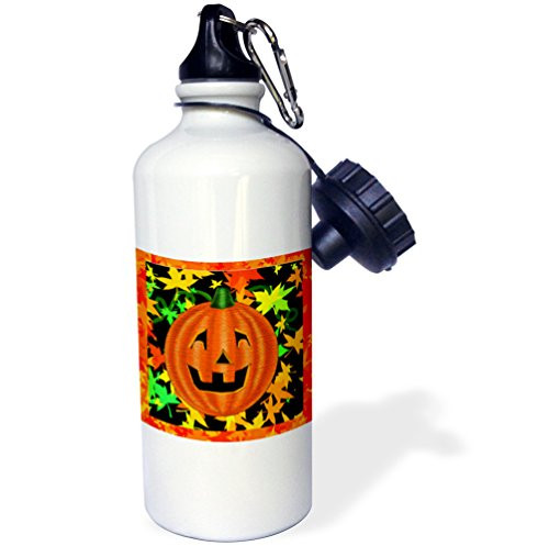 3dRose wb_165609_1 Halloween Jack O Lantern pumpkin with colorful autumn leaves Sports Water Bottle, Multicolored, 21 oz 3dRose wb_165609_1 Halloween Jack O Lantern pumpkin with colorful autumn leaves Sports Water Bottle, Multicolored, 21 oz