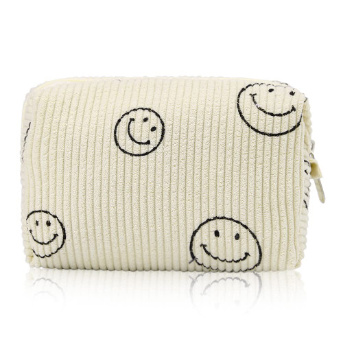 Smiley Face Preppy Makeup Bag, Corduroy Cosmetic Bag Aesthetic Makeup Pouch, Cute Makeup Bag Toiletry Organizer with Zipper for Women Smiley Face Preppy Makeup Bag, Corduroy Cosmetic Bag Aesthetic Makeup Pouch, Cute Makeup Bag Toiletry Organizer with Zipper for Women