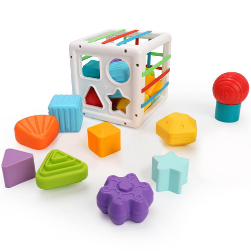 Baby Toys 12-18 Months, Shape Sorter Colorful Cube Sensory toys, Toddler Developmental Learning Toys | Multi Shape Blocks Montessori Toys Fine Motor Skills, Birthday Gifts for Baby Toys 6-12-18 Months