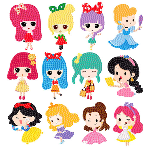 Gexru 12Pcs 5D Anime Diamond Painting Stickers Kits for Kids, DIY Diamond Painting Stickers, Handmade Digital Diamond Arts Craft Mosaic Stickers, Painting by Numbers Kits for Children Beginners