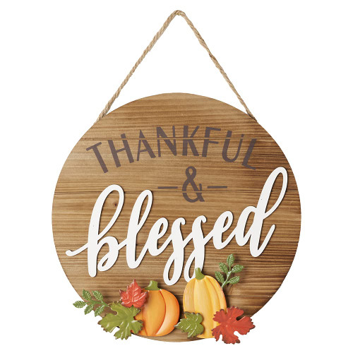 Eternhome Fall Decorations for Home Thanksgiving Metal Pumpkin Hanging Signs Thankful & Blessed Wall Sign Wood Vintage Harvest Festive Decor Rustic Halloween Autumn Front Door Decoration