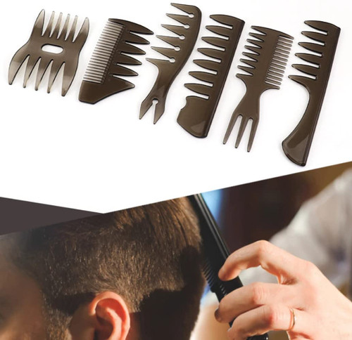 Esamploe 6PCS Pompadour Hairstyling Combs for Men,Professional Wide Teeth Texture Comb,Various Styling Combs Retro Oil Head Hair Brushes Comb Set With Various Styling Combs,barber Comb With Hair Pick