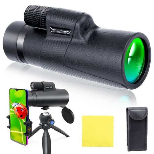 ENVYSOOP 80x100 Monoculars for Adults High Powered, HD Monocular Telescope with Smartphone Adapter & Tripod, BAK-4 Prism Compact Monocular for Bird Watching Wildlife Hunting Hiking Camping - Black