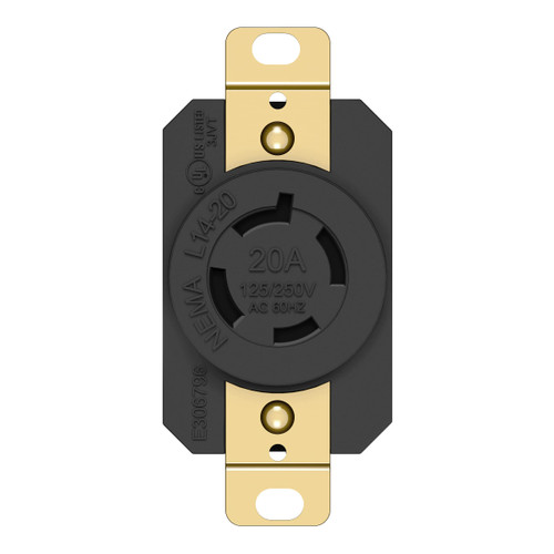 ENERLITES NEMA L14-20R Flush Mounting Locking Receptacle for Generator, Twist Lock Outlet, 20 Amp, 125/250 Volt, 3 Pole, 4 Wire Grounding, Industrial Grade, UL Listed, 66420-BK, Black