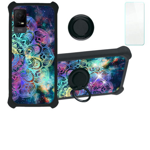 Aroepurt TCL ION V Phone Case T607DL Case Compatible with TCL ION X Phone Case Cover [with Tempered Glass Screen Protector][Hard PC + Soft Silicone][Ring Support] [Colorful Reflect Light] IMDH-HTT