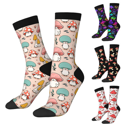 Funny Novelty Socks For Mushroom Lover, Mushroom Printed Casual Crew Sock Gifts For Men Women,Cute Cartoon Mushroom