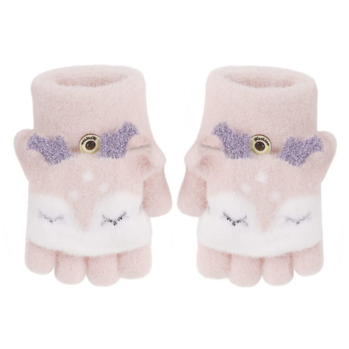 Toddler Babies Lovely Elk Desgin Short Knitted Half Finger Gloves with Flip Top Winter Warm Thicken Full-Fingered Gloves Hands Warmer Mittens for 1-3 Yrs, Chritsmas Gift