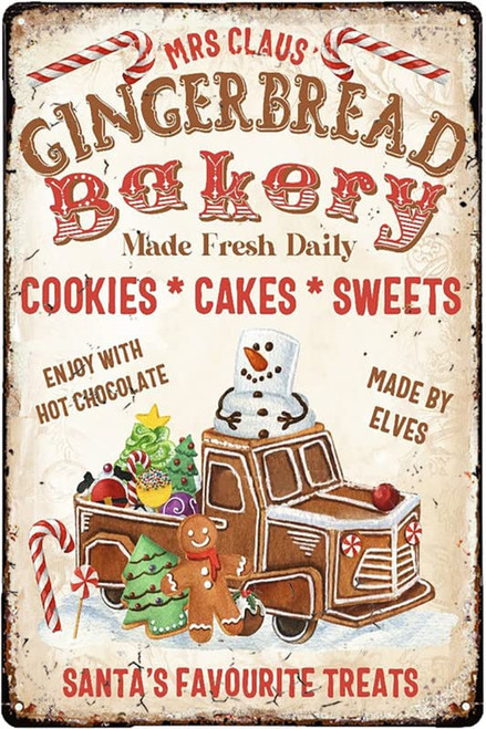 Christmas Home Decor Christmas Gingerbread Bakery Sign Gingerbread Bakery - Metal Sign - for Home IndoorOutdoor - Home Decor Farmhouse Christmas Decor Signs, Porch Christmas Decor 8x12 Inch