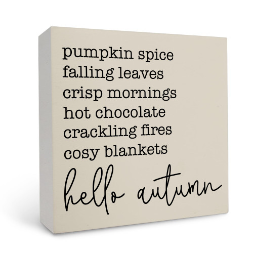 OFlich Fall Wooden Signs, Fall Signs Decor for Home, Hello Autumn Wood Box Sign Desk Decor, Rustic Fall Wood Block Plaque Box Sign for Home Farmhouse Shelf Table Decor 5x5 Inch