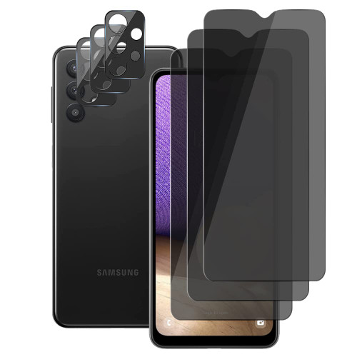 UZWZW (3+3) For Samsung Galaxy A32 5G (3 Pack) Anti Spy Private Tempered Glass Film Privacy Screen Protector and (3 Pack) Camera Lens Protector, 9H Hardness, 2.5D, Anti Scratch UZWZW (3+3) For Samsung Galaxy A32 5G (3 Pack) Anti Spy Private Tempered Glass Film Privacy Screen Protector and (3 Pack) Camera Lens Protector, 9H Hardness, 2.5D, Anti Scratch