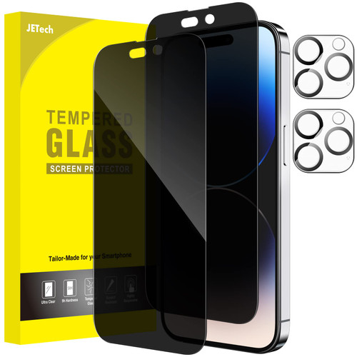 JETech Privacy Full Coverage Screen Protector for iPhone 14 Pro Max 6.7-Inch, with Camera Lens Protector, Anti-Spy Tempered Glass Film, 2-Pack Each