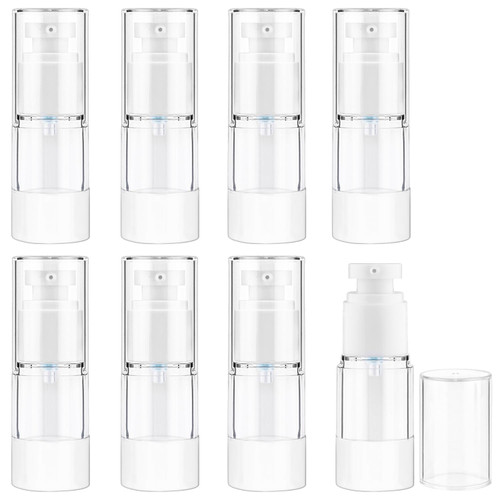 8 Pack 15ml/0.5oz Plastic Airless Pump Bottle Clear Cosmetic Cream Pump Dispenser Refillable Vacuum Jar Containers for Lotion Shampoo Liquid Foundation Face Cream Travel