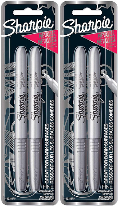 Sharpie 39108PP Fine Point Metallic Silver Permanent Marker, 1 Blister Pack with 2 Markers each (Packaging May vary) 2-Pack