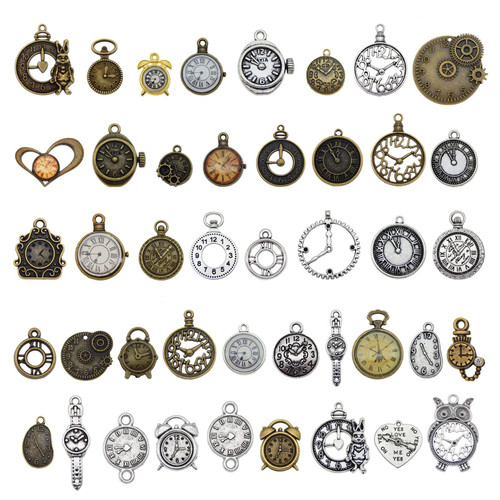 JJGQAZ Wholesale 40pcs Mixed Clock Charms Antique Bronze Tibetan Silver Skeleton Steampunk Clock Watch Gear Pendant Charms for Jewelry Making DIY JJGQAZ Wholesale 40pcs Mixed Clock Charms Antique Bronze Tibetan Silver Skeleton Steampunk Clock Watch Gear Pendant Charms for Jewelry Making DIY