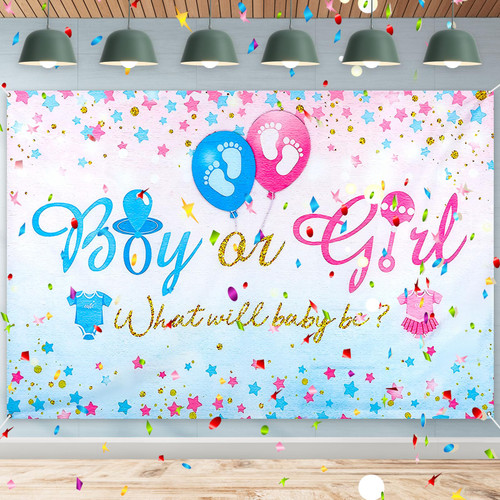 Gender Reveal Background, 6x4ft Boys or Girls Baby Shower Party Banner Decorations Blue Pink Gender Reveal Party Decor What Will Baby Be Banner Baby Shower Photography Photo Booth 70.8x47.3 in
