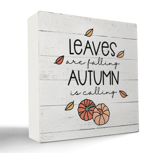 kunlisa Fall Signs,Leaves are Falling Autumn is Calling Wood Box Sign Desk Decor,Rustic Fall Wood Block Plaque Box Sign for Home Farmhouse Shelf Table Decor 5x5 Inch