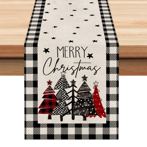 ARKENY Merry Christmas Table Runner 13x72 Inches, Xmas Tree Seasonal Farmhouse Burlap Buffalo Plaid Indoor Kitchen Dining Table Decorations for Home Party AT308-72 ARKENY Merry Christmas Table Runner 13x72 Inches, Xmas Tree Seasonal Farmhouse Burlap Buffalo Plaid Indoor Kitchen Dining Table Decorations for Home Party AT308-72