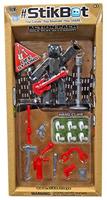 StikBot Action Pack Role Play Accessory Life Styles - Black Bot red guitar