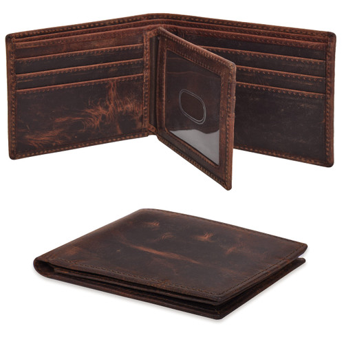 Real Leather Bifold Wallet for Men - Wallets with 9 Credit Cards 1 ID Window Slim Minimalist Front Pocket (Vintage Brown-No Box)