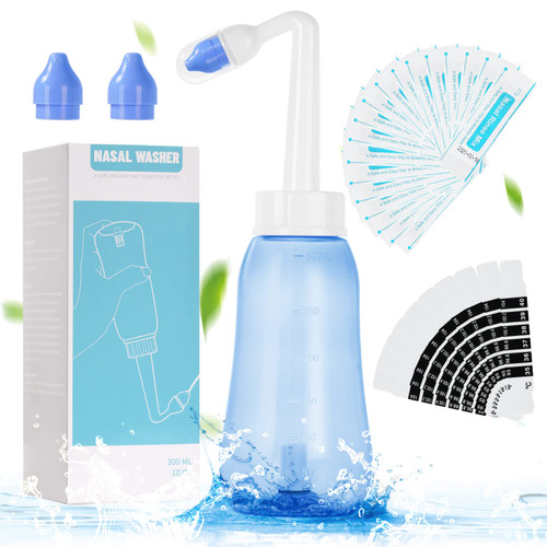 URAQT Neti Pot, 300ml Sinus Rinse Bottle with 20 Nasal Wash Salt Packets and 10 Thermometer Sticker, Nasal Rinse Kit Nose Wash Cleaner, Pressure Rinse Nasal Irrigation for Adult and Kid BPA Free URAQT Neti Pot, 300ml Sinus Rinse Bottle with 20 Nasal Wash Salt Packets and 10 Thermometer Sticker, Nasal Rinse Kit Nose Wash Cleaner, Pressure Rinse Nasal Irrigation for Adult and Kid BPA Free