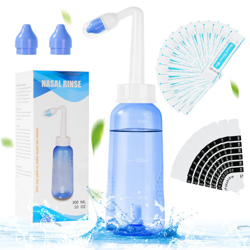 URAQT Neti Pot, Nasal Rinse Kit Nose Wash Cleaner, 300ml Sinus Rinse Bottle with 20 Nasal Wash Salt Packets and 10 Thermometer Sticker, Pressure Rinse Nasal Irrigation for Adult and Kid BPA Free URAQT Neti Pot, Nasal Rinse Kit Nose Wash Cleaner, 300ml Sinus Rinse Bottle with 20 Nasal Wash Salt Packets and 10 Thermometer Sticker, Pressure Rinse Nasal Irrigation for Adult and Kid BPA Free