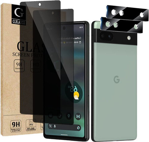 GLBLAUCK [4 Packs] for Google Pixel 6A Privacy Screen Protector [2 Packs] + Camera Lens Protector [2 Packs], Anti-Spy 9H Hardness Anti-Scratch Tempered Glass for Google Pixel 6A 5G