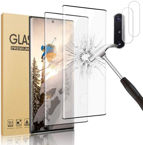 AFSKU [2+2 Pack] Galaxy Note 10 Screen Protector, Ultra HD Tempered Glass Film [Scratch Resistant] [3D full coverage ] [9H Hardness] [Fingerprint Unlock] For Samsung Galaxy Note 10 (6.3 Inch)