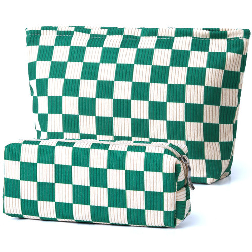 SANYETS Makeup Bag, Cosmetic Travel Bag,Travel Essentials for Women,Large Makeup Bag, Green Make Up Brush Pouch with Zipper, Corduroy Checkered Cute Preppy Stuff for Girls SANYETS Makeup Bag, Cosmetic Travel Bag,Travel Essentials for Women,Large Makeup Bag, Green Make Up Brush Pouch with Zipper, Corduroy Checkered Cute Preppy Stuff for Girls