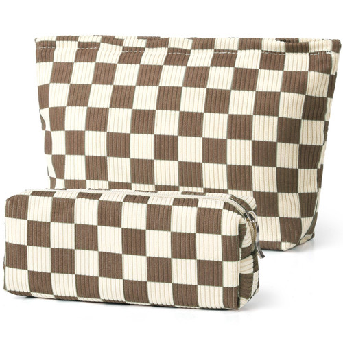 SANYETS Checkered Cosmetic Bags, Small Make Up Pouch for Purse, Beige Makeup Bag Travel Accessories, Corduroy MakeUp Organizer Bag, Aesthetic Preppy Stuff, Makeup Bag for Women SANYETS Checkered Cosmetic Bags, Small Make Up Pouch for Purse, Beige Makeup Bag Travel Accessories, Corduroy MakeUp Organizer Bag, Aesthetic Preppy Stuff, Makeup Bag for Women