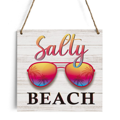 HTBIG Rustic Sunglasses Decor Wooden Sign, Farmhouse Beach Theme Wood Hanging Wall Decorations for Home Outdoor 7.1 x 7.1 Inches - Rustic Summer Beach Artwork Sign