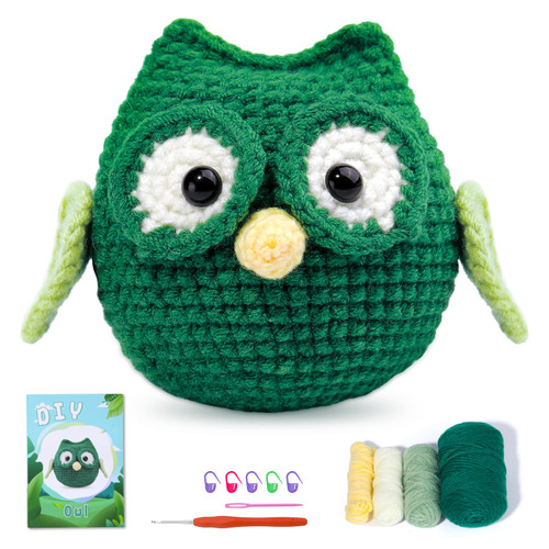 Huaiid Crochet Kit for Beginners, Owl Crochet Animal Kit, Crochet Kit for Adults with Step-by-Step Video Tutorials, Yarn, Crochet Hook, Eyes, Stuffing, Learn to Crochet Kits for DIY