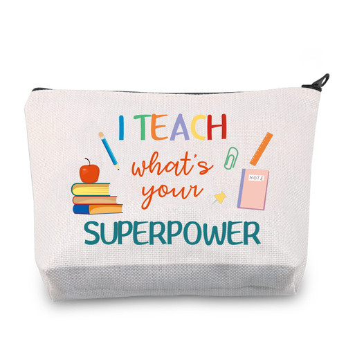 CMNIM Teacher Makeup Bag Cosmetic Pouch Thank You Teacher Appreciation Gift Teacher Gift for Women I Teach What is Your Superpower (I Teach What is Your Superpower)