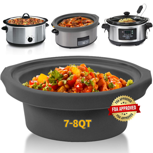 Slow Cooker Liners fit Crock Pot 8 QT,Maywe Tanso for Crock Pot Liners For 8 Quart Oval Slow Cookers,Reusable & Leakproof Silicone Slow Cooker Liner For Crock Pot,Dishwasher Safe BPA Free(Grey)