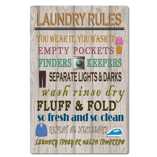 Funny Laundry Room Rules Metal Tin Sign Vintage Art Wall Decor for Home Washroom Bathroom Plaque 8x12 Inch