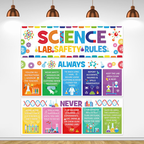 Harloon 3 Pieces Science Lab Safety Rules Posters Science Classroom Bulletin Board Decorations Science Banner Posters for Student Educational Teacher Classroom School Chemistry Lab Wall Decor Supplies