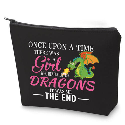ZJXHPO Funny Dragon Lover Gift There Was A Who Really Loved Dragons Novelty Dragon Themed Zipper Pouch Makeup Bag (BL Once Dragon)