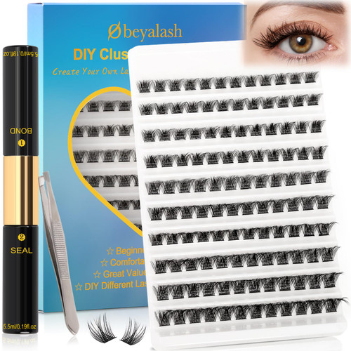DIY Lash Extension Kit D Curl Lash Clusters Kit Fluffy 120pcs DIY Eyelash Extension Kit With Bond And Seal And Lash and Lash Applicator Wispy Cluster Eyelash Extensions Kit At Home Lash Extensions Kit
