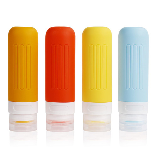 Tsxhykmcy 4 Pack Travel Bottles for Toiletries, 3oz Silicone Travel Size Toiletries Bottles, BPA Free Leak Proof Squeezable Travel Size Containers, TSA Approved Travel Essentials (Multi-colored)