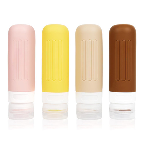 Tsxhykmcy 4 Pack Travel Bottles for Toiletries, 3oz Silicone Travel Size Toiletries Bottles, BPA Free Leak Proof Squeezable Travel Size Containers, TSA Approved Travel Essentials (Khaki)
