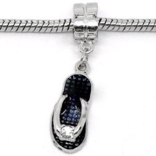 Black Beach Sandal Charm Clear Rhinestone Bead Charm Spacer for Snake Chain Charm Bracelet