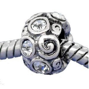 Clear Color Rhinestone Charm Bead For Snake Chain Charm Bracelet