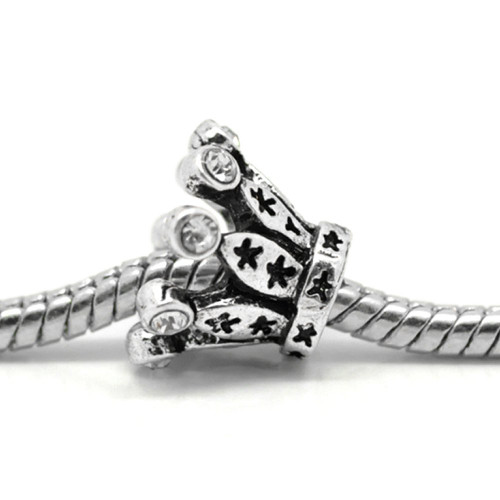 Crown Charm Bead W/clear Rhinestones for Snake Chain Charm Bracelet