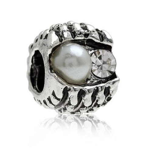 European Clear Rhinestone with Pearl Charm Bead Spacer For Snake Chain Charm Bracelet
